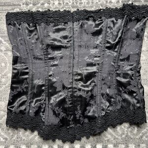 SHIRLEY OF HOLLYWOOD Corset Black Size 36 Jacquard Lace Hook And Eye Whimsygoth